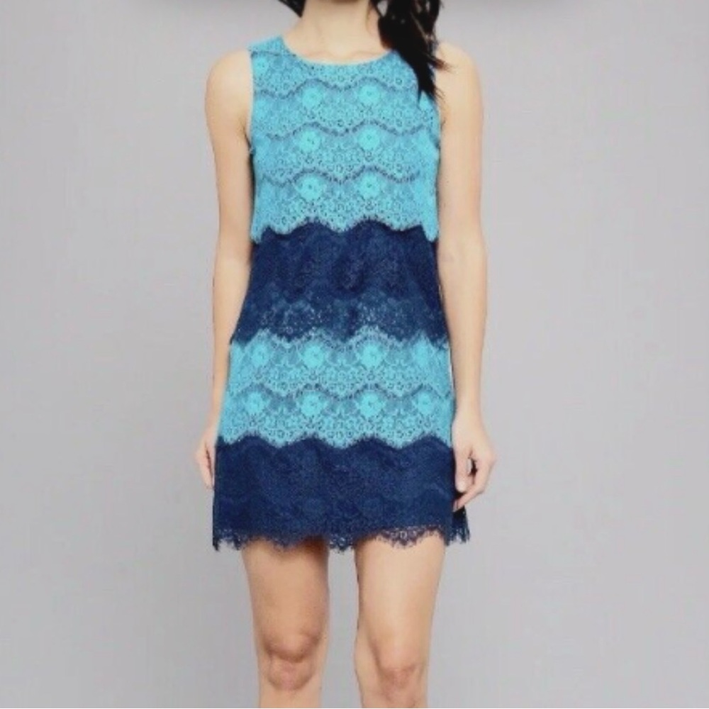 NWT Jessica Simpson Blue Tiered Lace Dress - 10
